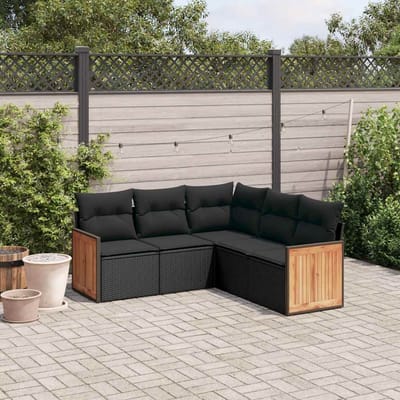 vidaXL - 5-delige - Loungeset - met - kussens - poly - rattan - zwart