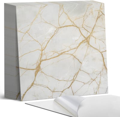 Coloray Plaktegels - Elegant marmerpatroon Zelfklevende Tegels - 20 cm x 20 cm - Wit Plaktegels - 20 stuks - Vierkant PVC Tegels - Plaktegels Badkamer - Plaktegels Vloer - Vinyltegels Vloer Zelfklevend - Wandtegel Zelfklevend