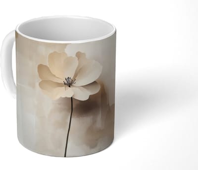 Mok - Koffiemok - Bloem - Beige - Verf - Schaduw - Mokken - 350 ML - Beker - Koffiemokken - Theemok
