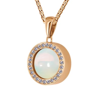 Quiges Dames Ketting met Zirkonia Hanger RVS Roségoudkleurig en Opaal Mini Coin - SLSHS499