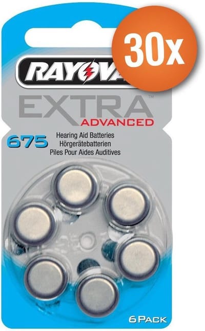 Voordeelpak Rayovac gehoorapparaat batterijen - Type 675 (blauw) - 30 x 6 stuks