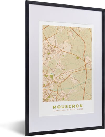 Fotolijst incl. Poster - Plattegrond - Kaart - Mouscron - Stadskaart - Retro - Mouscron - 40x60 cm - Posterlijst