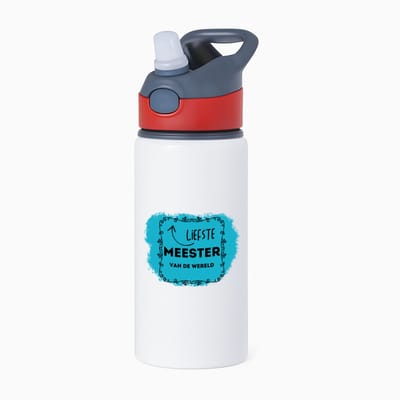 Hacebo® - liefste meester van de wereld waterfles met rietje rood - Meester - de liefste meester - verjaardag - cadeautje voor meester - meester artikelen - kado - geschenk - water fles - 650ML