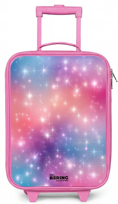 NoBoringSuitcases.com® - Kinderkoffer roze - Kindertrolley meisje - Sterren - Abstract - Kleuren - Koffer kind lichtgewicht - Reiskoffer trolley voor kinderen - Koffertje met lichtgevende wieltjes - Rolkoffer