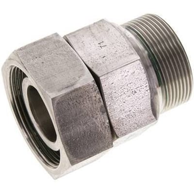 38S & M48x2 RVS Rechte Draaidoorvoer Buitendraad 315bar FKM O-ring en Afdichtconus Verstelbaar ISO 8434-1