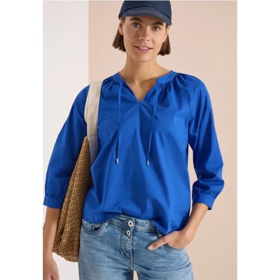 Blouse met 3/4 mouwen en gespleten hals in effen kleur