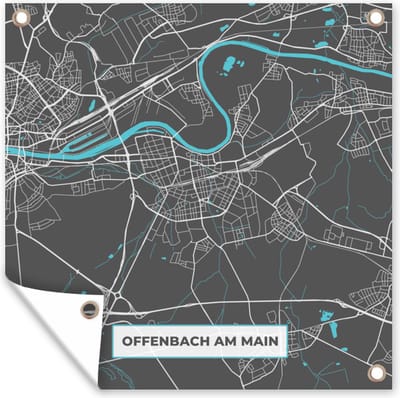 Tuin poster Kaart – Plattegrond – Stadskaart – Offenbach am Main – Duitsland – Blauw - 200x200 cm - Tuindoek
