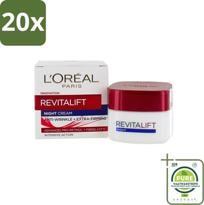 20 x L'Oréal Revitalift - Nachtcrème - Anti-Rimpel - Hydraterend en Verstevigend - 50 ml - Grootverpakking - Anti-rimpel Crème - Anti-aging Crème - Nachtcrème - Huidversteviging - Hydraterende Crème