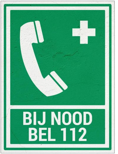 Bij nood bel 112 bord met tekst | Forex Re materiaal | 20 x 15 cm