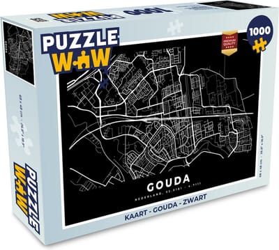 Puzzel Kaart - Gouda - Zwart - Legpuzzel - Puzzel 1000 stukjes volwassenen