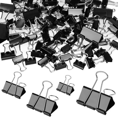 Set van 100 metalen foldback clips in verschillende maten - 15 mm, 19 mm, 25 mm, 32 mm - Multifunctionele binder clips voor documenten, papier en notities