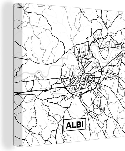Canvas Schilderij Plattegrond - Albi - Kaart - Frankrijk - Stadskaart - Zwart wit - 20x20 cm - Wanddecoratie