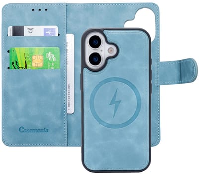 CaseMania Bookcase hoesje geschikt voor iPhone 17 - Effen Aqua - Kunstleer - 2-in-1 Magnetisch Uitneembaar Design - Compatible met MagSafe