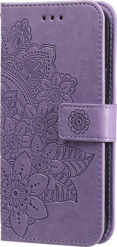 Hoesje geschikt voor iPhone 7 - Bookcase - Pasjeshouder - Portemonnee - Bloemenprint - Kunstleer - Paars