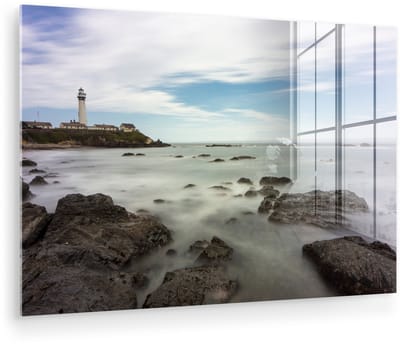 ® Glasschilderij 180x120 cm - Schilderij acrylglas - Golven slaan neer op het rotsachtige strand van Santa Cruz Californië - Foto op glas - Muurdecoratie woonkamer - Wanddecoratie slaapkamer - Schilderijen