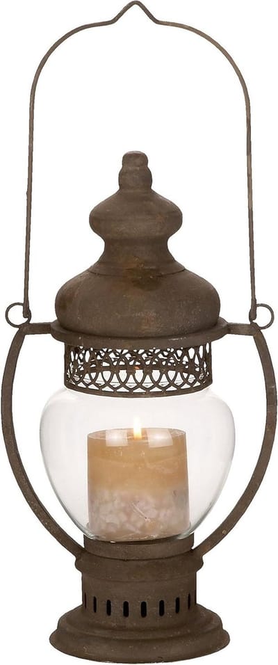 Metalen Lantaarn - Decoratieve Lantaarn - Sfeerverlichting Buiten - Roest-afwerking IJzer - 21 x 15 x 36 cm - Roestbruin