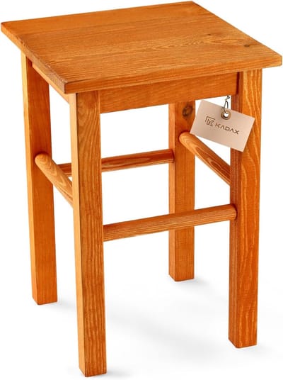 Houten Kruk - Voetenbankje - Extra Zitting - Ongelakt Grenenhout - 44 cm Zithoogte - Bruin