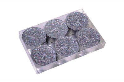Luxe Waxinelichtjes Set met Glitter – Zilver – 6 Stuks