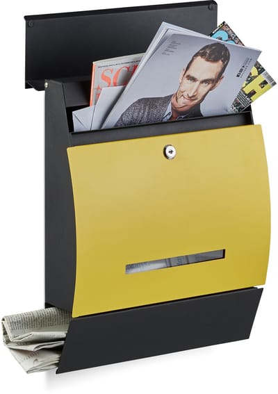 brievenbus met krantenrol - met slot - 45 x 35 x 11 cm - staal - poedercoating - zwart-geel