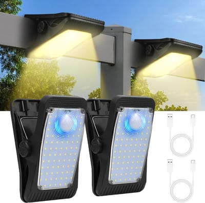 SnelShoppen - Outdoor Solar Lights met Bewegingssensor - 2 Stuks Oplaadbare Clip-on Verlichting - IP65 Waterproof Tuinverlichting voor Garage, Tuin, O
