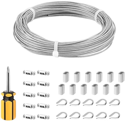Dailygoods- Staalkabel 30 m - Roestvrij Staal 304 - PVC Coating - Bevestigingsvoorzieningen - Vingerhoed - Hoogwaardige Flexibiliteit - Draadkabel