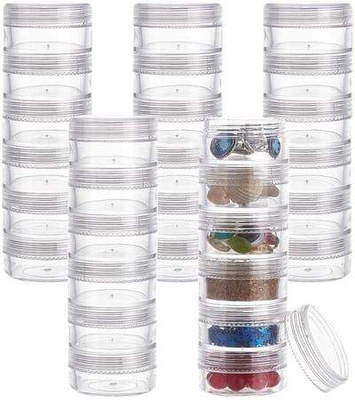 Dailygoody - Kunststof Kraalcontainers - Stapelbare Opbergpotten - Doorzichtige Ronde Dozen - 30 Stuks - Voor Ambachten en Sieraden - Ideaal voor Orga...
