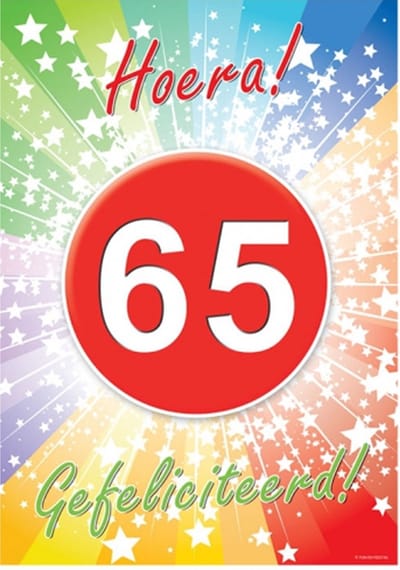Bellatio Decorations verjaardag deurposter - 65 jaar - 59 x 42 cm - leeftijd feestartikelen