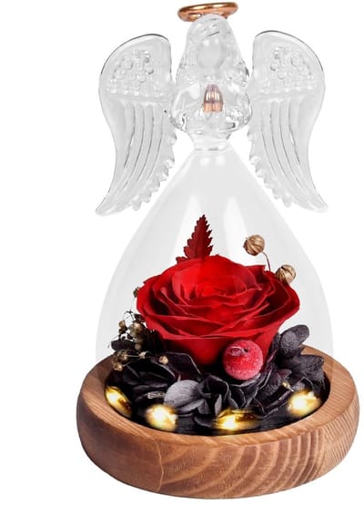 Dailygoods - Stabilized Rose - Echte Rozen - Uniek Cadeau - Rood - Eternity Flowers - LED Lichten - Geschikt voor Vrouwen - 13 cm