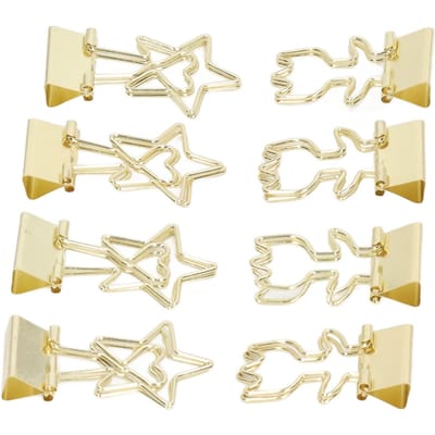 30 pièces Clips de Reliure Dorés Forme Fleur Pentagone Forme Cœur Processus d'Électroplacage Papier Réutilisable beige