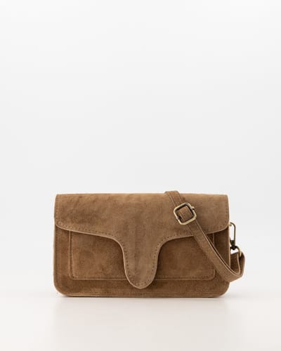 tas- taupe- suède- met rits en magneet sluiting - voor nog een vakje- nieuw