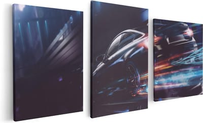 Artaza Canvas Schilderij Drieluik Zwarte Raceauto - Abstract - 120x60 - Foto Op Canvas - Canvas Print