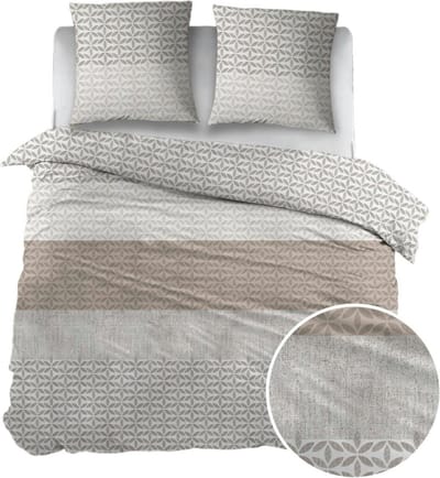 Sleepnight Dekbedovertrek - Taupe Strepen Flanel - B 200 x L 200 cm/B 200 x L 220 cm - 2-persoons - 003595-200 x 200-220 cm