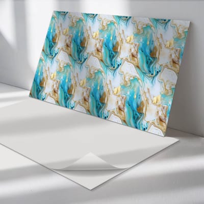 Wallfluent Vinyl Wandpaneel - Abstracte golven en vlekken Zelfklevende Wandbekleding - 100 cm x 50 cm - Turkoois Vinyl Wandpaneel - 1 stuk - Rechthoekig Wandbekleding Vinyl - Abstractie Wandpaneel - Wandpaneel PVC - Wandpaneel Keuken en Badkamer