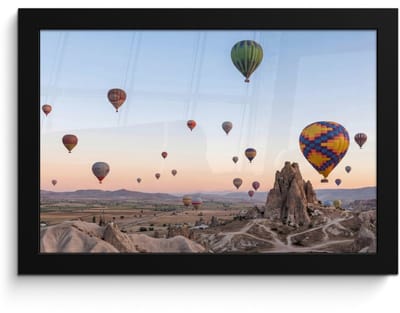 Poster in lijst - Fotolijst 30x20 cm - Posters - Luchtballonnen - Rotsen - Zonsopgang - Posterlijst zwart - Decoratie - Wanddecoratie woonkamer - Muurdecoratie slaapkamer