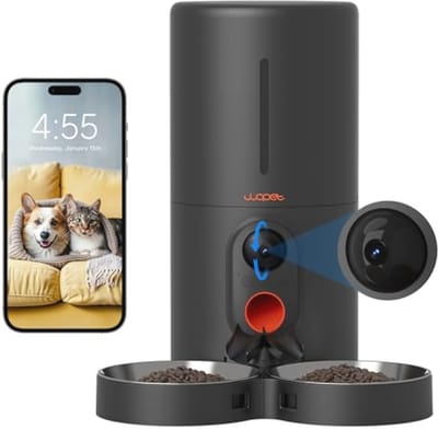 Automatische katten- en hondenvoeder met camera, 6 liter capaciteit, HD-video, nachtzicht en 2-weg audio