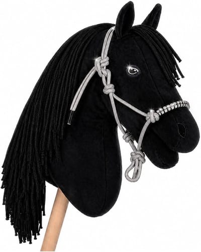 Hobby Horse Set - Steekpaard met halster - Paardrijden spel - Realistisch design - 40 cm steel - Grijs