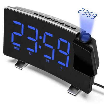 Digitale Wekker-Projectie Wekkerradio-LED Wekker-Reiswekker-FM Radio USB-Aansluiting-Tafelklok-180° Projectie-3 Niveaus Helderheid-Display Uitschakelbaar-Dimbaar-Geschikt Voor Slaapkamer-Thuis-Reizen