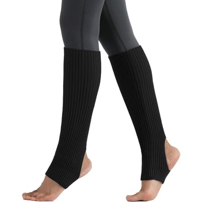 Bas pour femmes, talon ouvert, jambières hautes, tricot côtelé pour Yoga, danse de ballet, détente noir