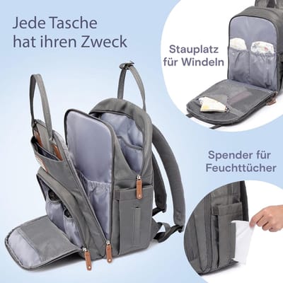 Famanu - Luiertas rugzak met Changing Mat voor mama en papa (Donkergrijs)