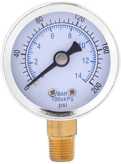 Dailygoods- Waterdrukmeter 0-200 PSI - Manometer - 1/8" NPT Aansluiting - Hydraulische Vloermontage - Compact Formaat - Duurzaam Metaal - Drukmeter