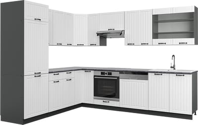 Vicco Hoekkeuken Fame-Line, Wit Landhuis/Antraciet, 287 x 227 cm, WB Antraciet