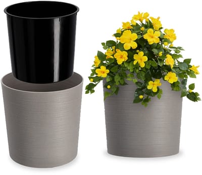 KADAX Bloempot met houtspaanders, elegante bloempot met inzet, pot, tuinkom, bloembak, bloempotbescherming voor woonkamer, kantoor, ? 19 cm, grijs
