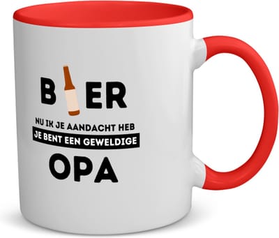 Akyol - bier, nu ik je aandacht heb je bent een geweldige opa koffiemok - theemok - rood - Opa - de beste opa - verjaardagscadeau - verjaardag - cadeau - cadeautje voor opa - opa artikelen - kado - geschenk - gift - 350 ML inhoud