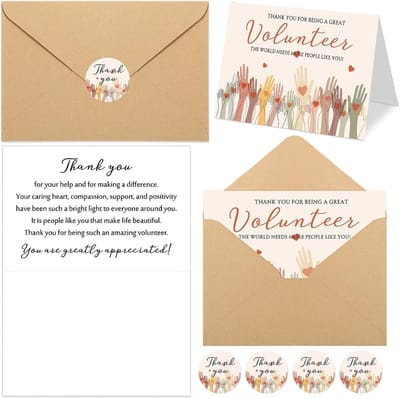 50 Stuks Bedankkaarten Set Inclusief Enveloppen en Stickers - Waardering Uiten voor Vrijwilligers en Personeel