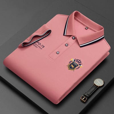 Kortarm overhemd voor heren effen kleur gemerceriseerd katoen dun katoen poloshirt voor jonge en middelbare mannen met revers borduurwerk T-shirt XL brown