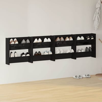 vidaXL - Wandschoenenkasten - 4 - st - 60x18x60 - cm - hout - hoogglans - zwart