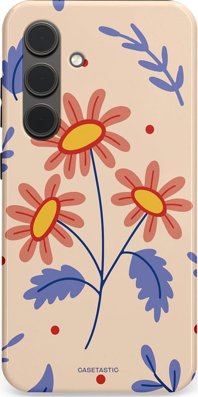 Casetastic hoesje geschikt voor Samsung Galaxy S24 - Dubbellaagse bescherming - Perzikbloem trio - Fashion Case - Lavendel Perzik Zand