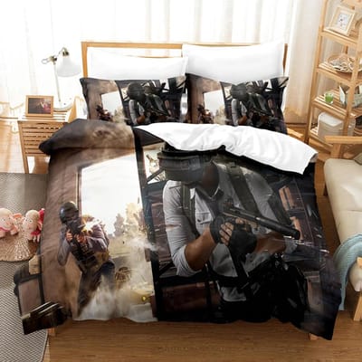 3D Print Game Battlegrounds PUBG 2_3 stuks Beddengoed Set Jongens Meisjes Twin Queen Size Dekbedovertrek Kussensloop Bed Kinderen Volwassene Huis Textiel EU Twin 135x200cm black
