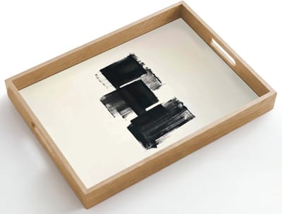 Dienblad hout 50x35 cm - Schootdienblad - Rechthoeken - Penseelstreken - Abstract - Zwart - Borrelplank rechthoek - Plateau dienbladen