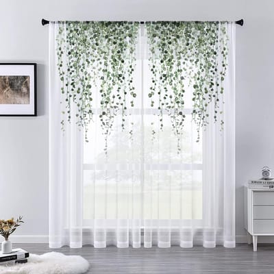 Waterverf Bloemen Scandinavische Bladeren Doorzichtig Voile Gordijn Voor Woonkamer Slaapkamer Ruimte Keukenraam Opening Transparante Chiffon Tule Gordijnen 1 PCS W100XH250cm&Grommet Top